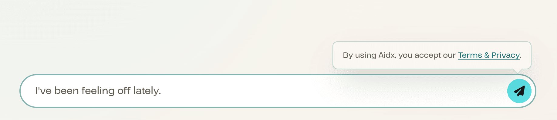 The Aidx.ai chat, ready to talk, with the message “I've been feeling off lately.” typed and waiting to send.