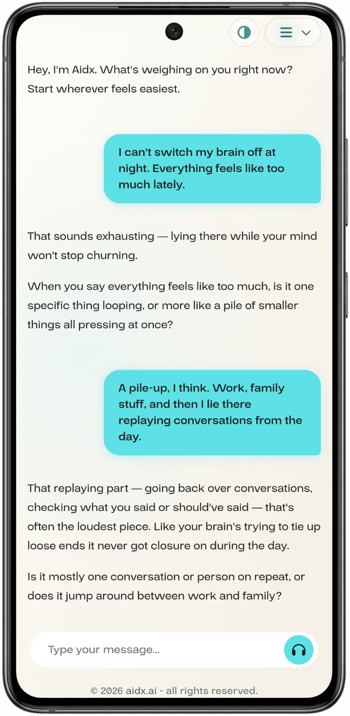 Example Aidx.ai chat conversation on a phone screen