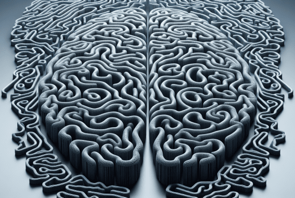 a photorealistic image of a brain made of intertwined paths, representing the complexity and pathways of habits, with a clear path leading from chaos to order, symbolizing the journey from bad habits to positive behaviors