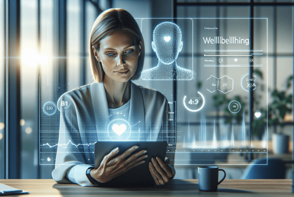 Leader reviewing AI-powered wellbeing analytics detecting early burnout signals in team members