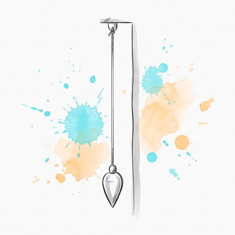 Hand-drawn ink illustration of a plumb line hanging true beside an upright reference edge, with cyan and apricot watercolour splashes — symbolising integrity and keeping AI coaching honest