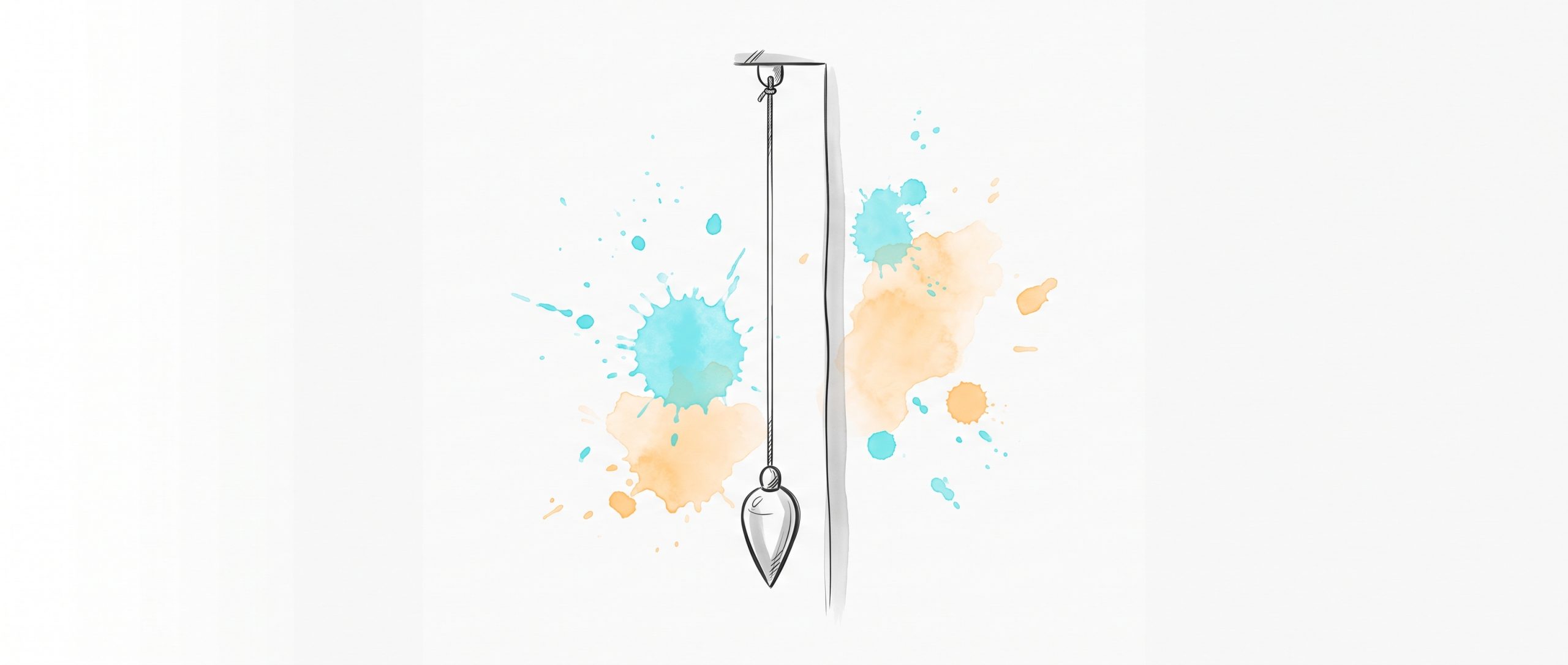 Hand-drawn ink illustration of a plumb line hanging true beside an upright reference edge, with cyan and apricot watercolour splashes — symbolising integrity and keeping AI coaching honest