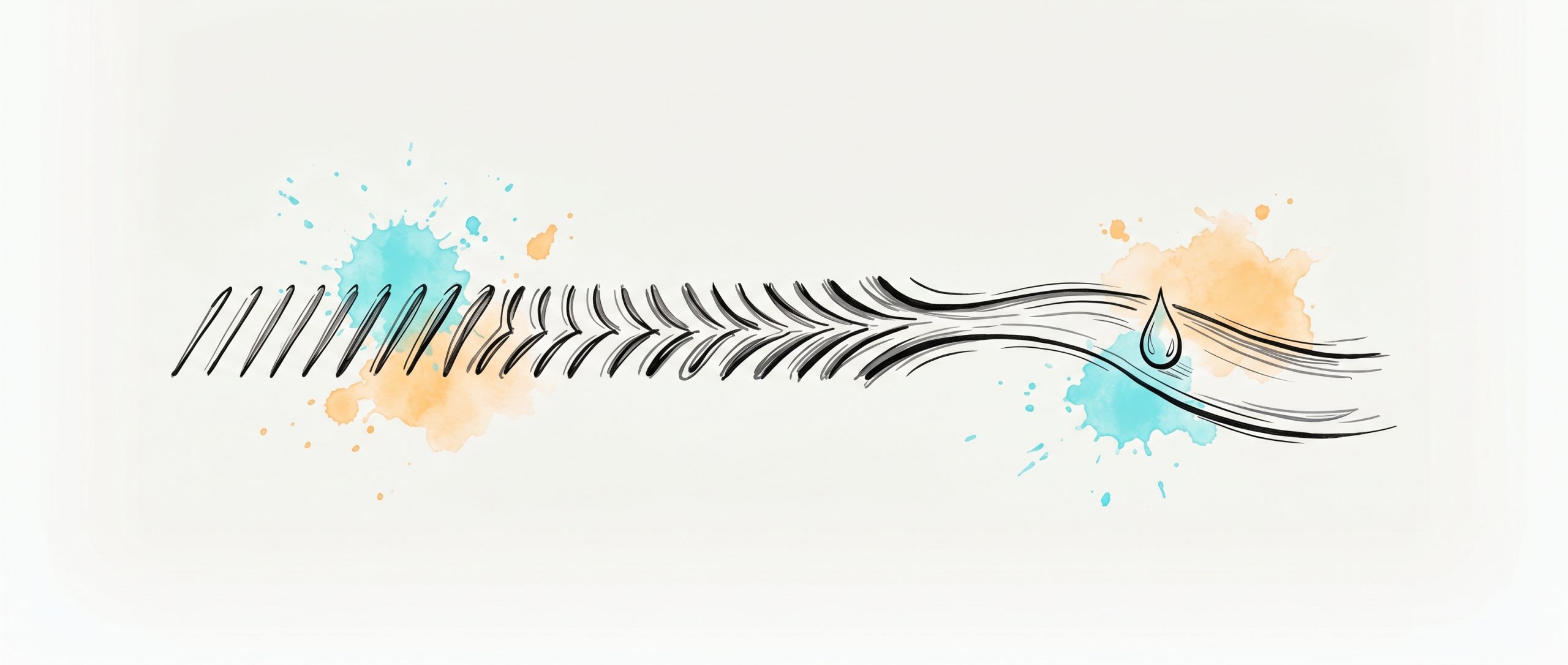 Hand-drawn ink illustration: a row of small repeated daily marks gradually merging into one smooth worn channel down which a single water drop now flows easily, symbolising repetition turning an action into an automatic habit