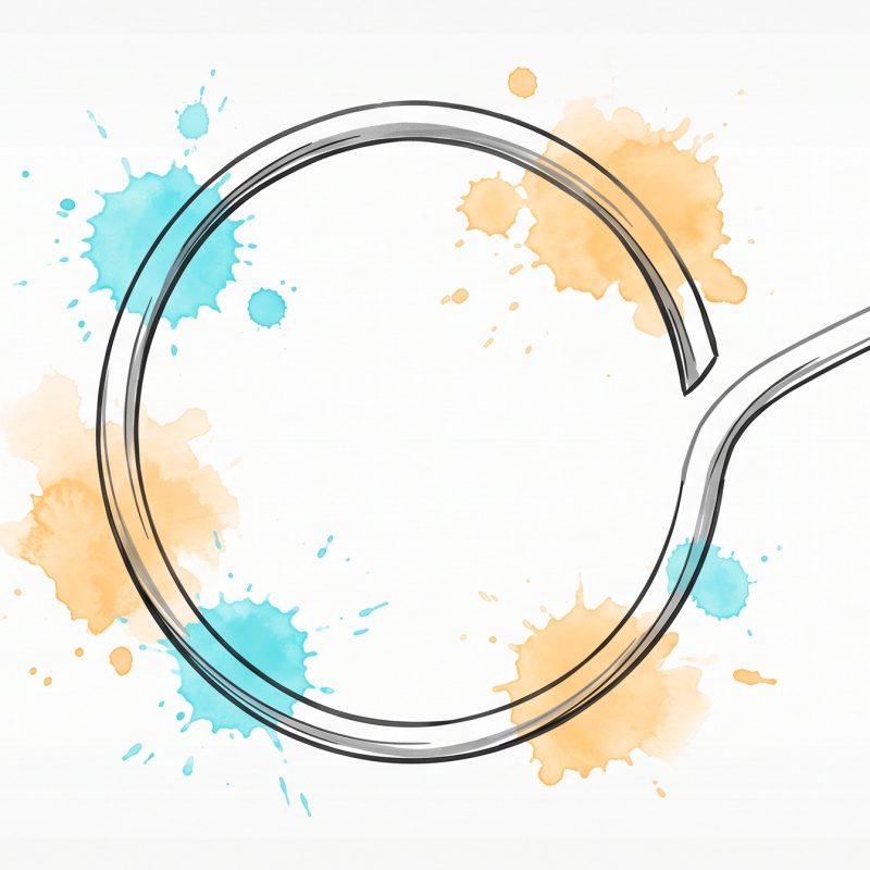 Ink illustration of a repeating circular loop breaking open at one point, a single line peeling away into open space, with soft cyan and apricot watercolour splashes — breaking the obsessive-compulsive cycle