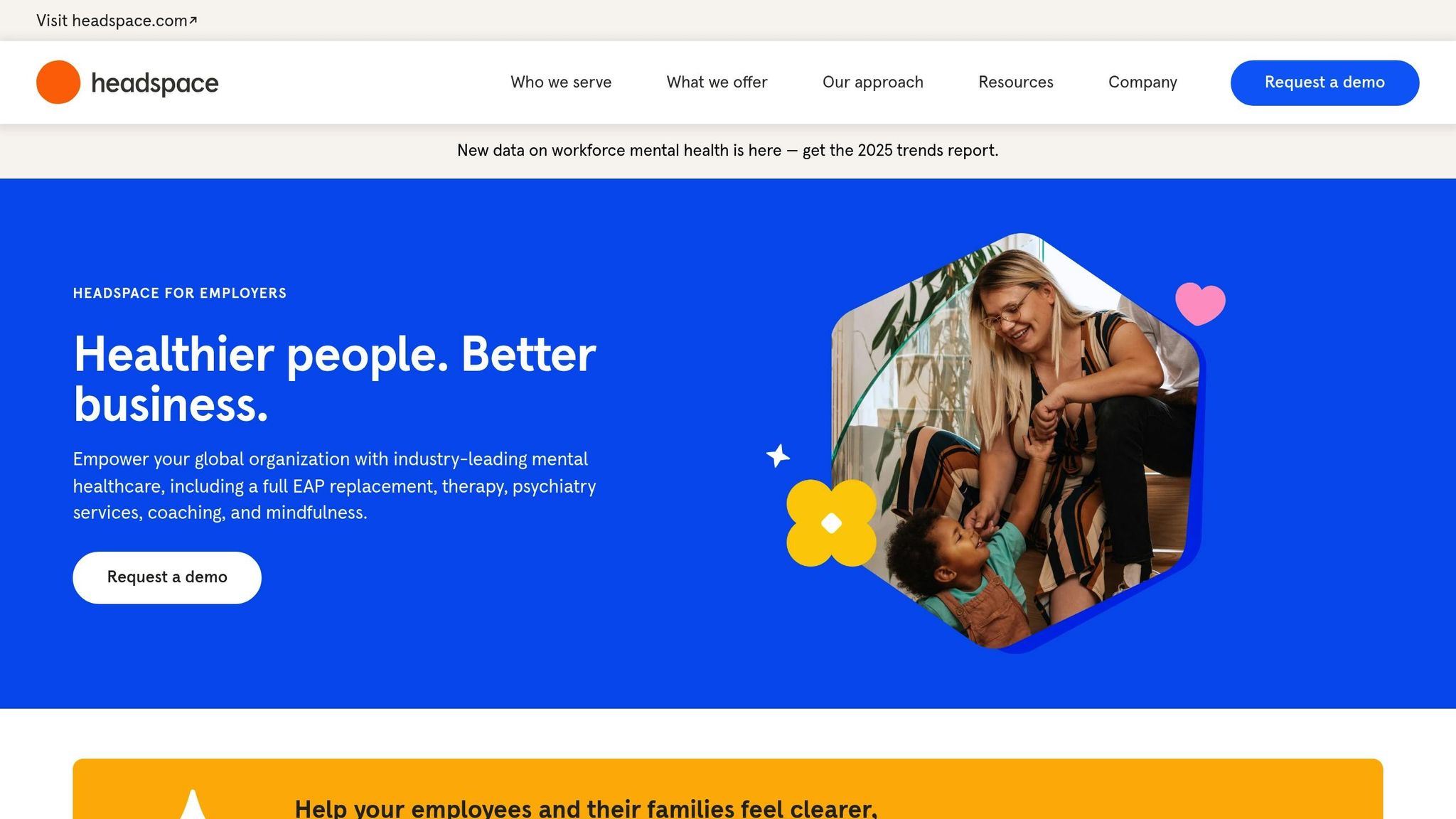 Screenshot of the Headspace for Work employer page for workplace mental health