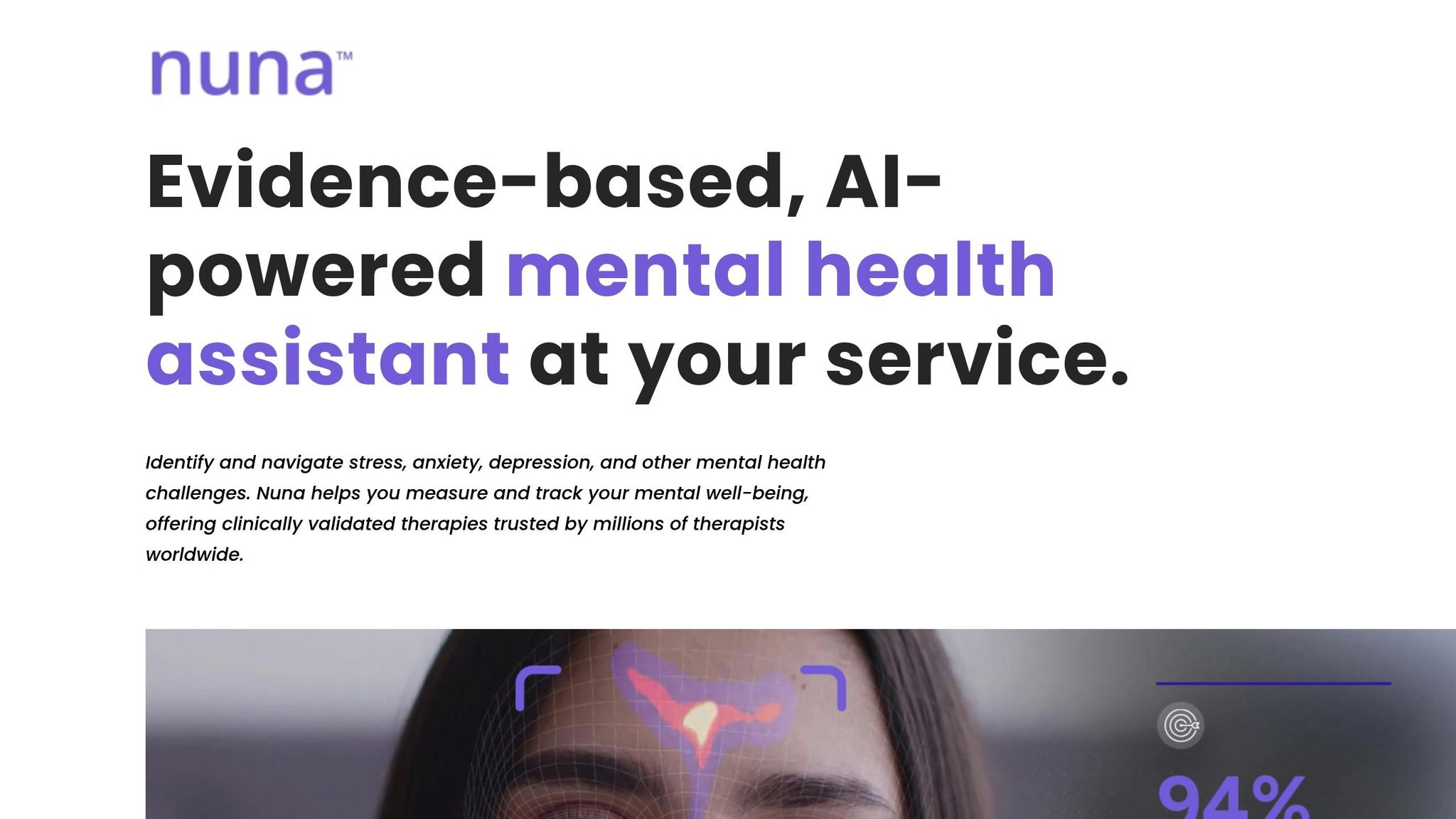 Nuna AI mental health assistant homepage