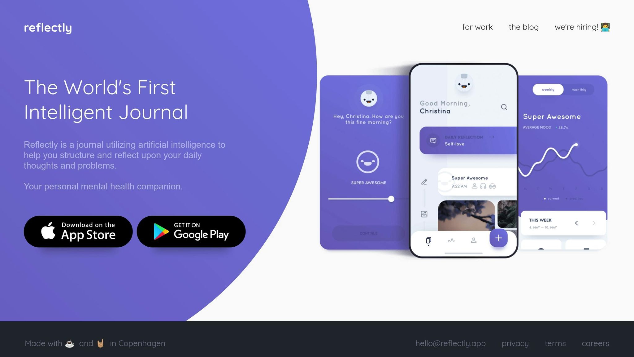 Reflectly AI journaling app homepage