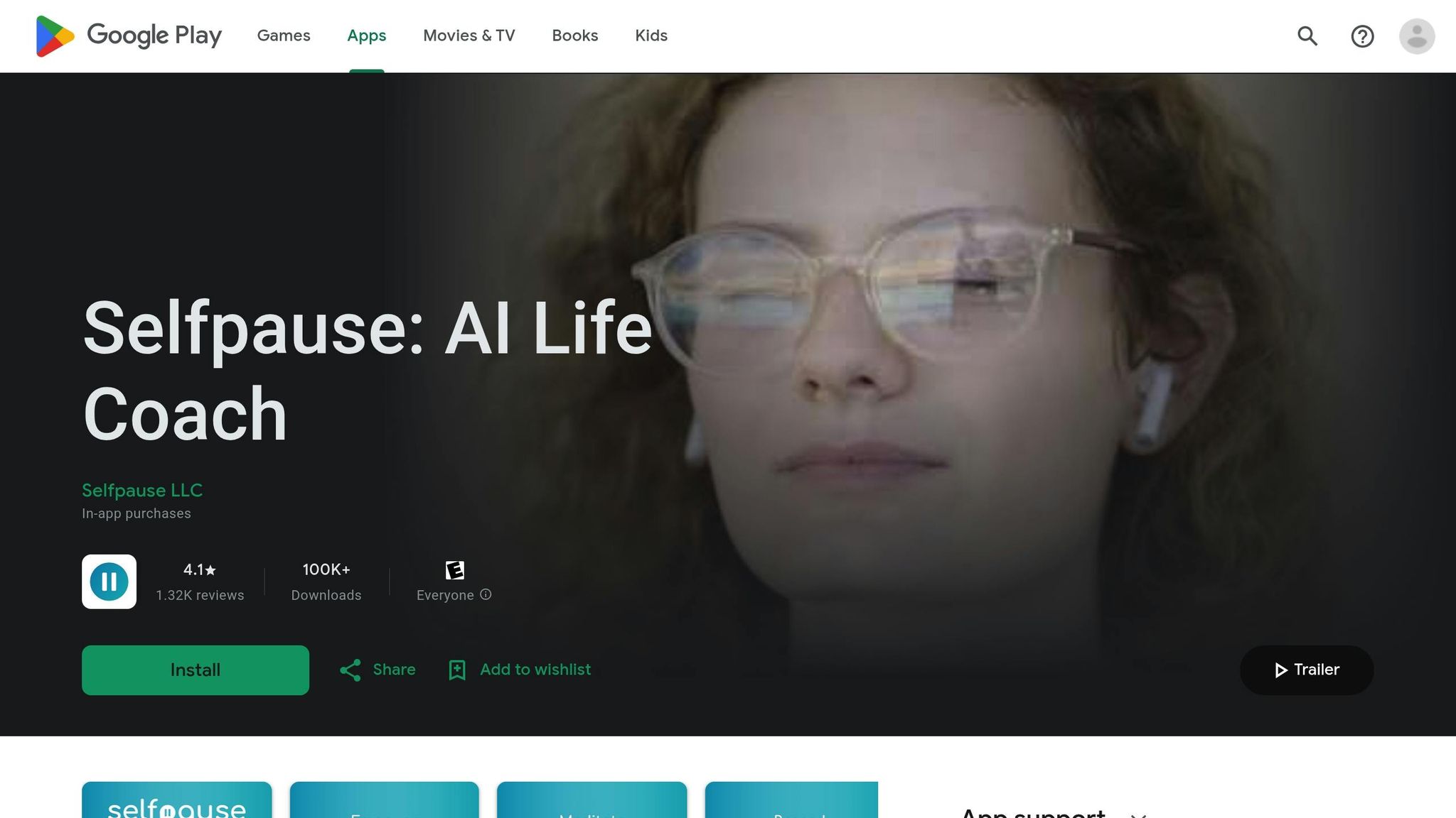 Selfpause AI Life Coach app listing on Google Play