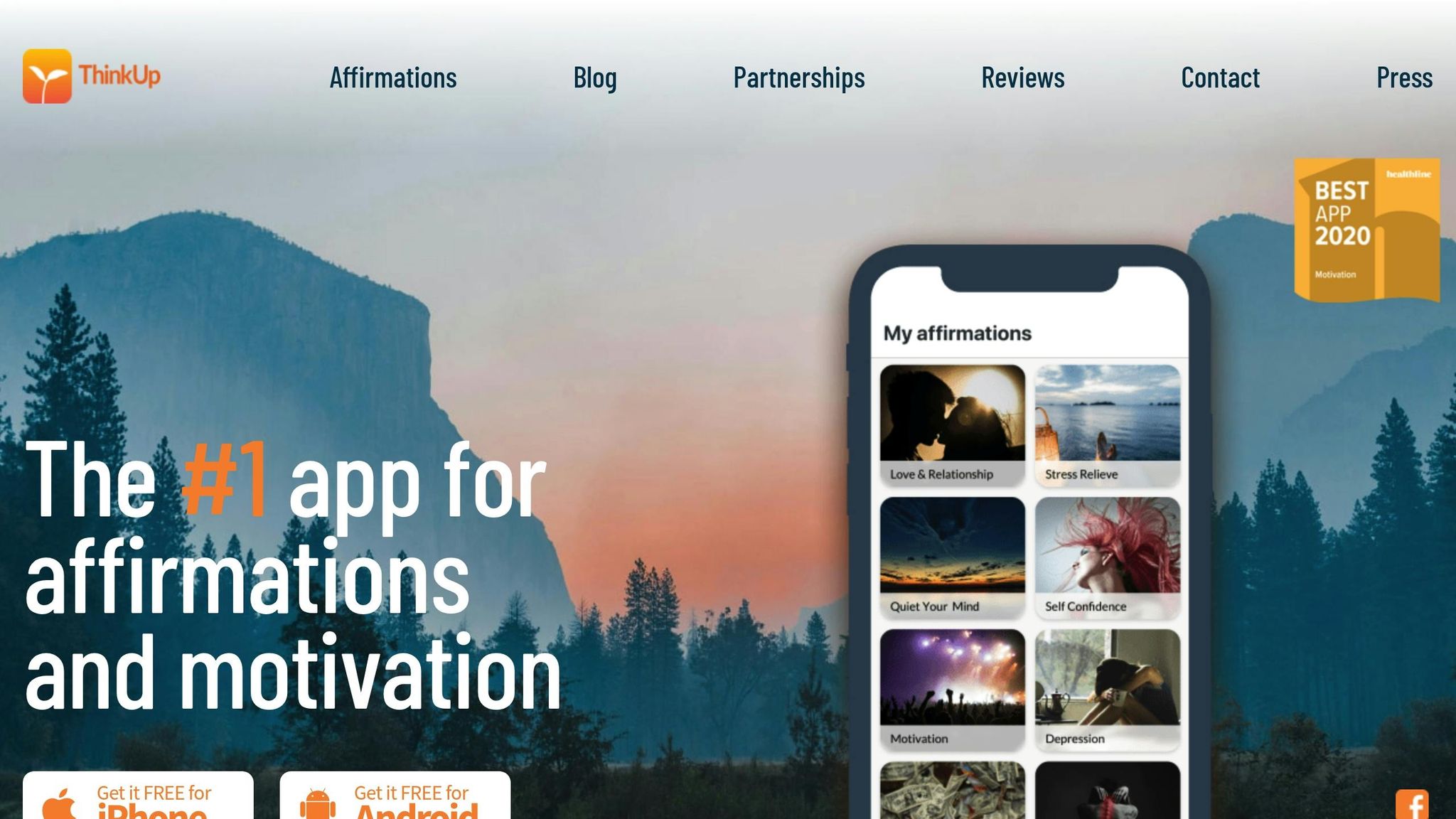 ThinkUp positive affirmations app homepage