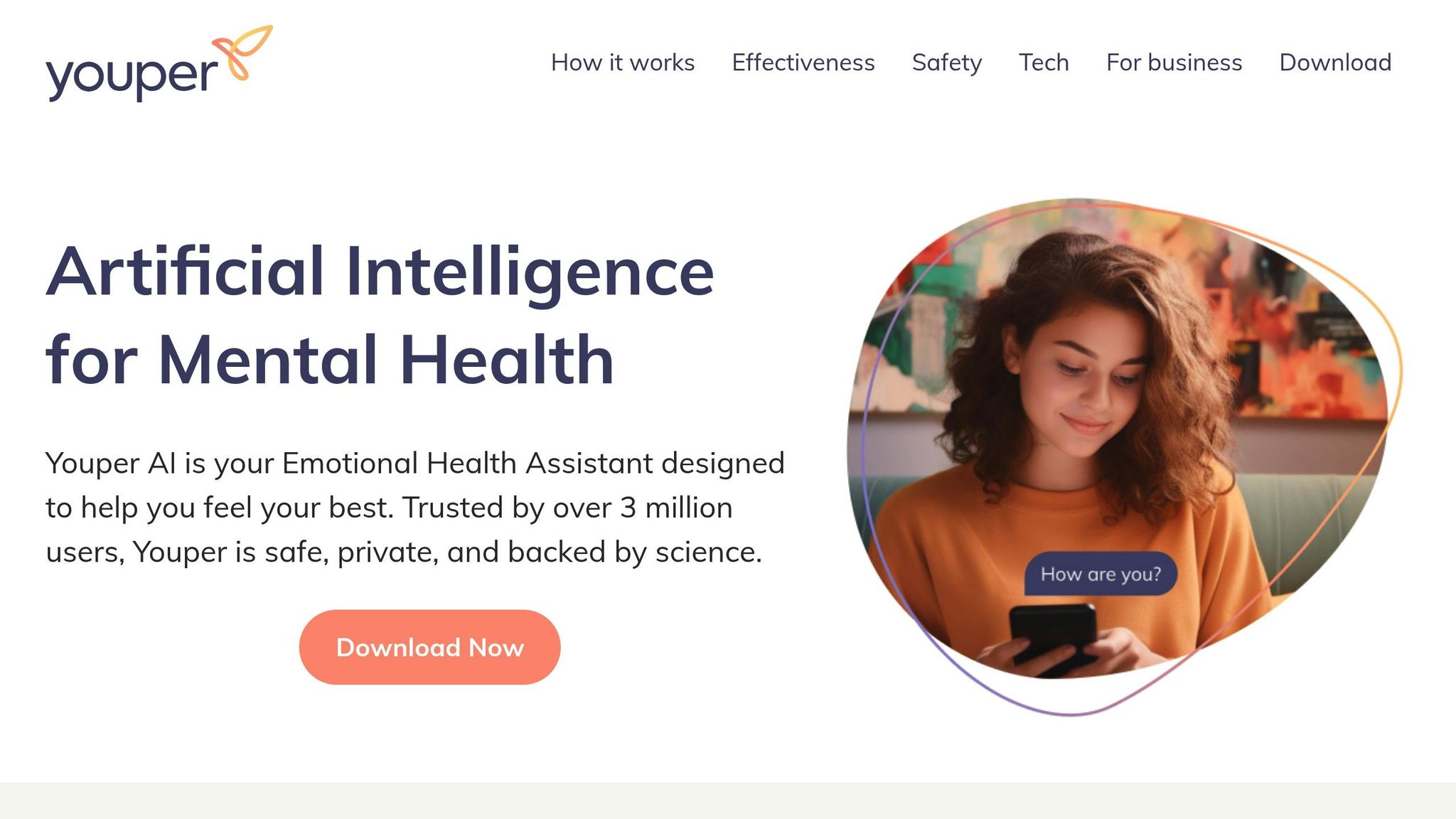 Youper AI mental health app homepage